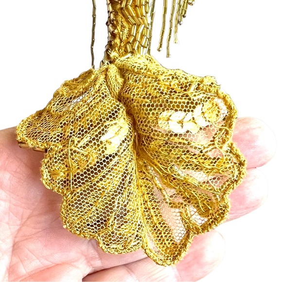 Vintage Heavily Beaded Sequined Lace Gold Tone Frilly Shrug Wrap - Picture 9 of 15